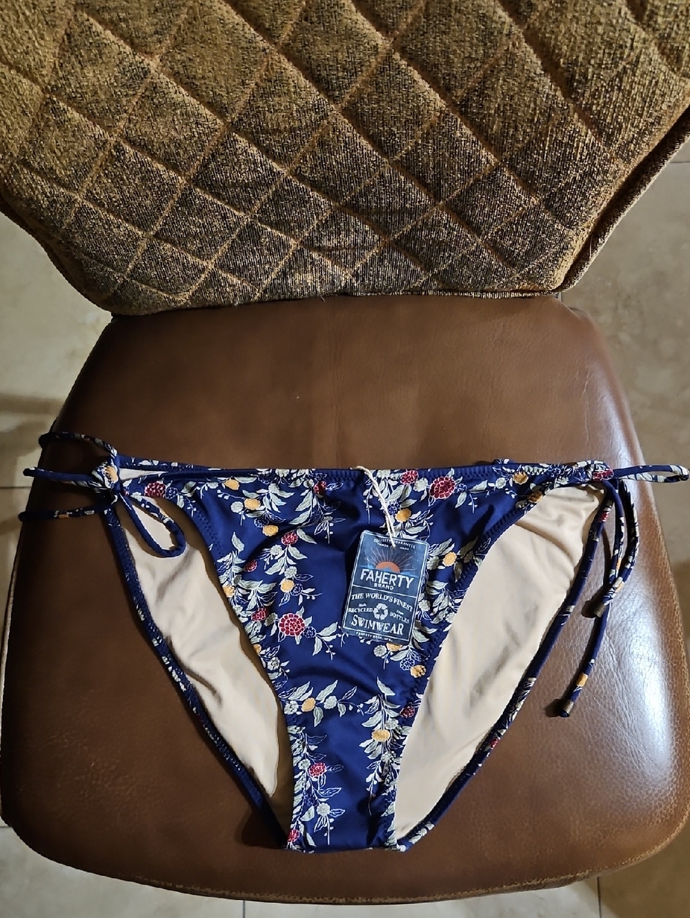 Faherty Japanese Floral String Swim Bikini Bottom Blue Green Yellow Red Cream